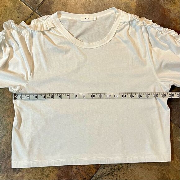 A.L.C. Puff Ruffle Sleeve White Tee Large - Picture 6 of 7